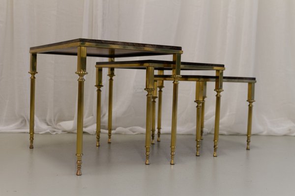 Mid-Century Italian Brass and Goatskin Side Tables by Aldo Tura, 1960s, Set of 3-WIX-2022527