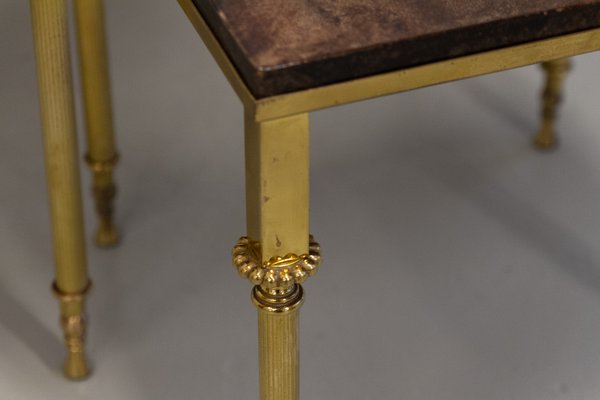 Mid-Century Italian Brass and Goatskin Side Tables by Aldo Tura, 1960s, Set of 3-WIX-2022527