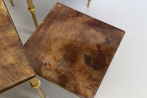 Mid-Century Italian Brass and Goatskin Side Tables by Aldo Tura, 1960s, Set of 3-WIX-2022527