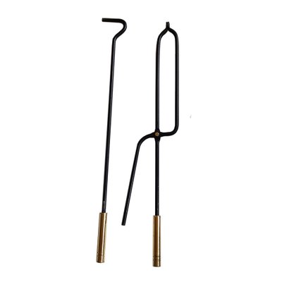 Mid-Century Italian Brass and Iron Fire Tools, Set of 3-NUX-1094597