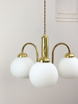 Mid-Century Italian Brass and Opaline Chandelier-HGJ-1784438