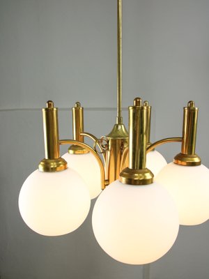 Mid-Century Italian Brass and Opaline Chandelier-HGJ-1778121