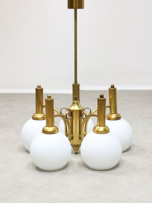 Mid-Century Italian Brass and Opaline Chandelier-HGJ-1778121