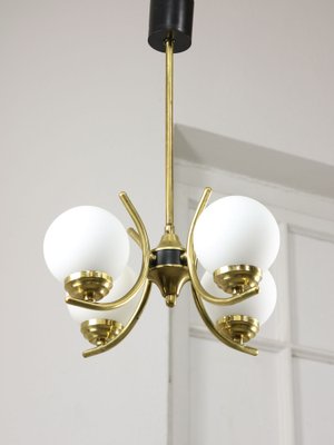 Mid-Century Italian Brass and Opaline Chandelier-HGJ-1723083