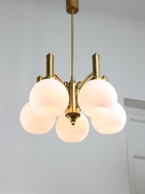 Mid-Century Italian Brass and Opaline Chandelier-HGJ-1778121