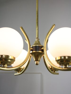 Mid-Century Italian Brass and Opaline Chandelier-HGJ-1723083