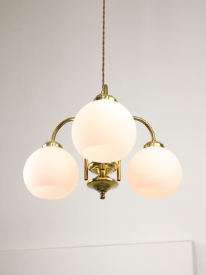 Mid-Century Italian Brass and Opaline Chandelier-HGJ-1784438