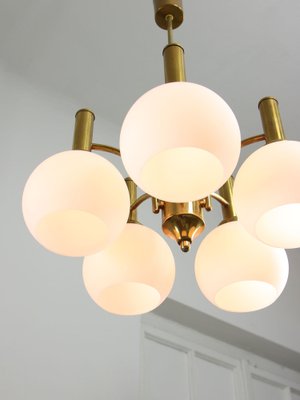 Mid-Century Italian Brass and Opaline Chandelier-HGJ-1778121