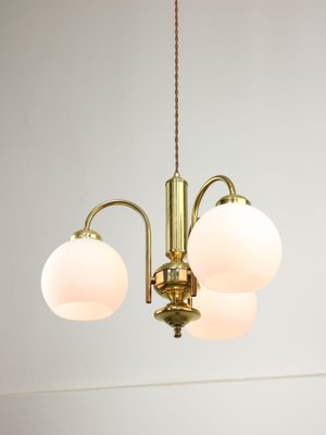 Mid-Century Italian Brass and Opaline Chandelier-HGJ-1784438