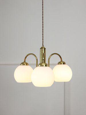 Mid-Century Italian Brass and Opaline Chandelier-HGJ-1784438