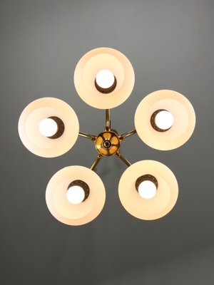 Mid-Century Italian Brass and Opaline Chandelier-HGJ-1778121