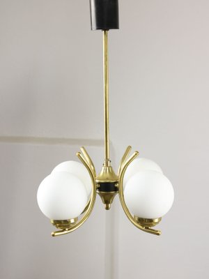 Mid-Century Italian Brass and Opaline Chandelier-HGJ-1723083