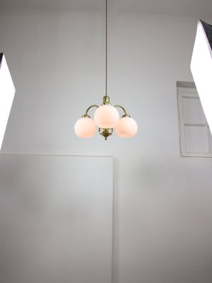 Mid-Century Italian Brass and Opaline Chandelier-HGJ-1784438