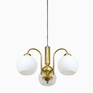 Mid-Century Italian Brass and Opaline Chandelier-HGJ-1784438