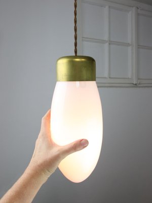 Mid-Century Italian Brass and Opaline Glass Pendant Lamp-HGJ-1757149