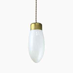 Mid-Century Italian Brass and Opaline Glass Pendant Lamp-HGJ-1757149