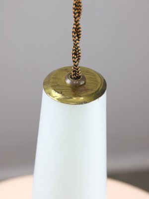 Mid-Century Italian Brass and Opaline Hat Pendant Lamp-HGJ-1757155