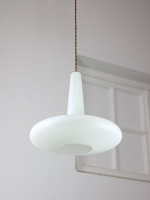 Mid-Century Italian Brass and Opaline Hat Pendant Lamp-HGJ-1757155