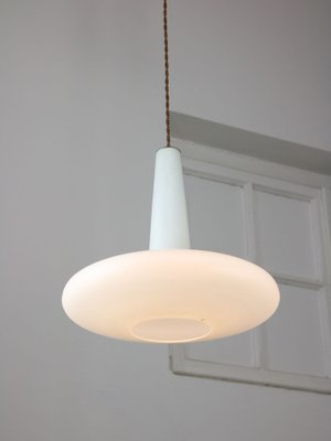 Mid-Century Italian Brass and Opaline Hat Pendant Lamp-HGJ-1757155