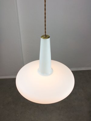 Mid-Century Italian Brass and Opaline Hat Pendant Lamp-HGJ-1757155