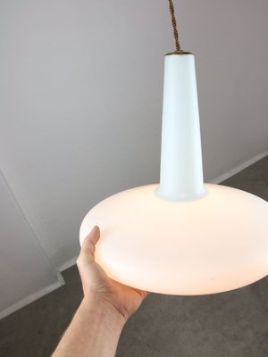 Mid-Century Italian Brass and Opaline Hat Pendant Lamp-HGJ-1757155