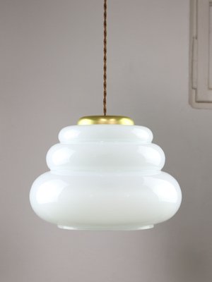 Mid-Century Italian Brass and Opaline Pendant Lamp, 1950s-HGJ-1757211