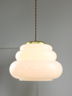 Mid-Century Italian Brass and Opaline Pendant Lamp, 1950s-HGJ-1757211