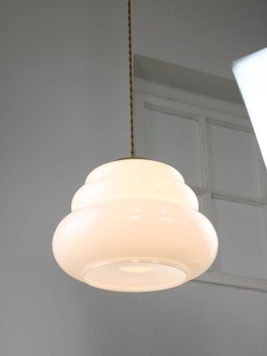 Mid-Century Italian Brass and Opaline Pendant Lamp, 1950s-HGJ-1757211