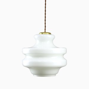 Mid-Century Italian Brass and Opaline Pendant Lamp, 1950s-HGJ-1761600