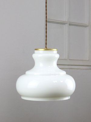 Mid-Century Italian Brass and Opaline Pendant Lamp-HGJ-1785519