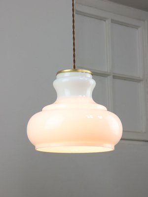 Mid-Century Italian Brass and Opaline Pendant Lamp-HGJ-1785519