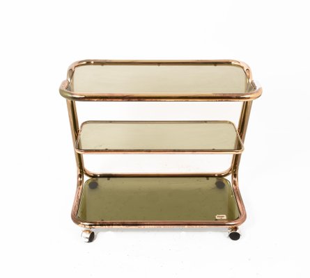 Mid-Century Italian Brass and Smoked Glass Bar Cart from Morex, 1970s-JDR-1126055