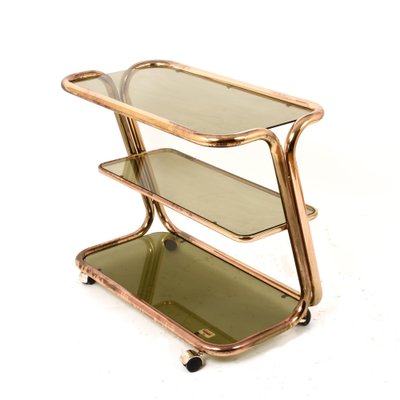 Mid-Century Italian Brass and Smoked Glass Bar Cart from Morex, 1970s-JDR-1126055