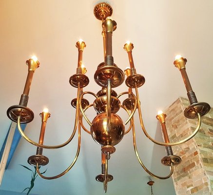 Mid-Century Italian Brass Chandelier, 1950s-POM-1309313