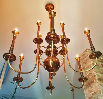 Mid-Century Italian Brass Chandelier, 1950s-POM-1309313