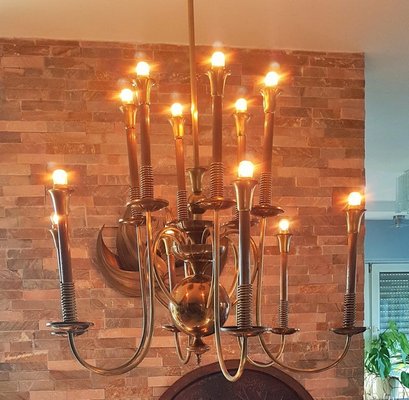 Mid-Century Italian Brass Chandelier, 1950s-POM-1309313