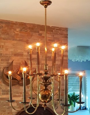 Mid-Century Italian Brass Chandelier, 1950s-POM-1309313