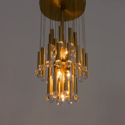 Mid-Century Italian Brass Chandelier with Crystal Globes, 1970s-UE-1323932