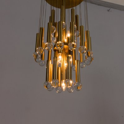 Mid-Century Italian Brass Chandelier with Crystal Globes, 1970s-UE-1323932