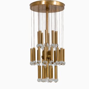 Mid-Century Italian Brass Chandelier with Crystal Globes, 1970s-UE-1323932