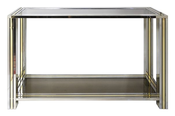 Mid-Century Italian Brass, Chrome and Glass Top Console Table-ZVH-1786893