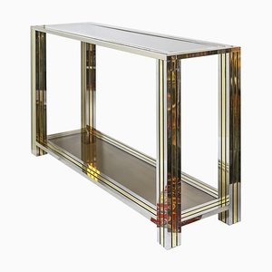 Mid-Century Italian Brass, Chrome and Glass Top Console Table-ZVH-1786893