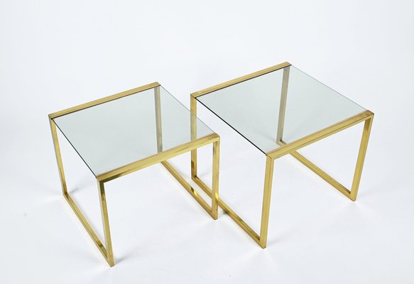 Mid-Century Italian Brass & Crystal Glass Nesting Tables, 1970s, Set of 2-JDR-1224086