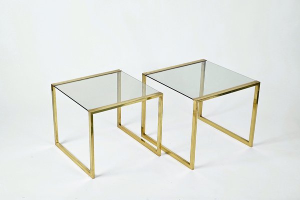 Mid-Century Italian Brass & Crystal Glass Nesting Tables, 1970s, Set of 2-JDR-1224086