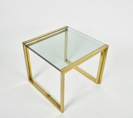 Mid-Century Italian Brass & Crystal Glass Nesting Tables, 1970s, Set of 2-JDR-1224086