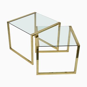 Mid-Century Italian Brass & Crystal Glass Nesting Tables, 1970s, Set of 2-JDR-1224086