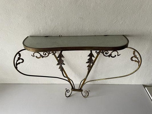 Mid-Century Italian Brass Floral Frame Floating Wall Console Table, 1950s-RDS-1147829