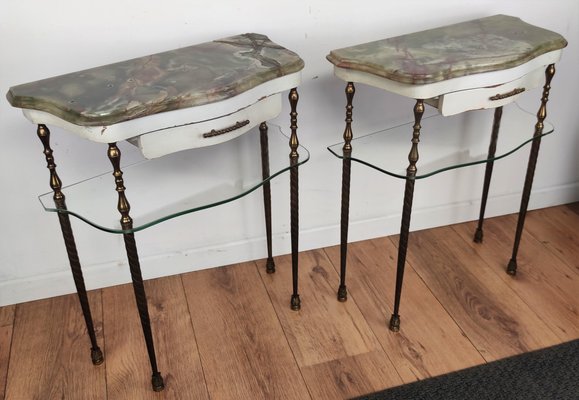 Mid-Century Italian Brass & Marble Nightstands or Side Tables, Set of 2-EUP-1168844