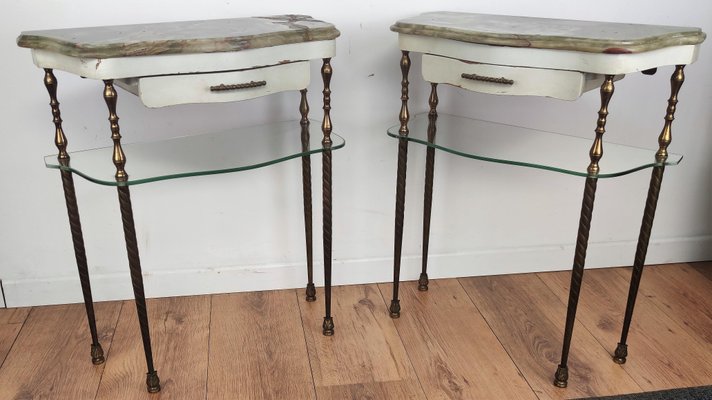 Mid-Century Italian Brass & Marble Nightstands or Side Tables, Set of 2-EUP-1168844