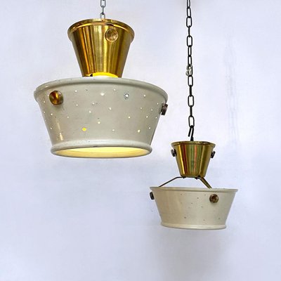 Mid-Century Italian Brass & Perforated Metal Pendant Lights from Fontana Arte, 1950s, Set of 2-GDD-1144865